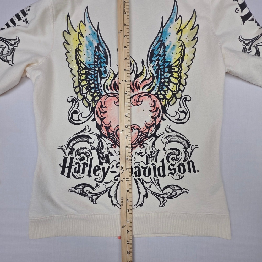 VTG Harley Davidson Genuine Full Zip Hoodie Womens L Winged Heart Cotton - Picture 9 of 9